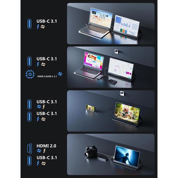 Portable Monitor 15.6 Laptop Screen Lightweight USBC HDMI Display with Speakers - Picture 7 of 9
